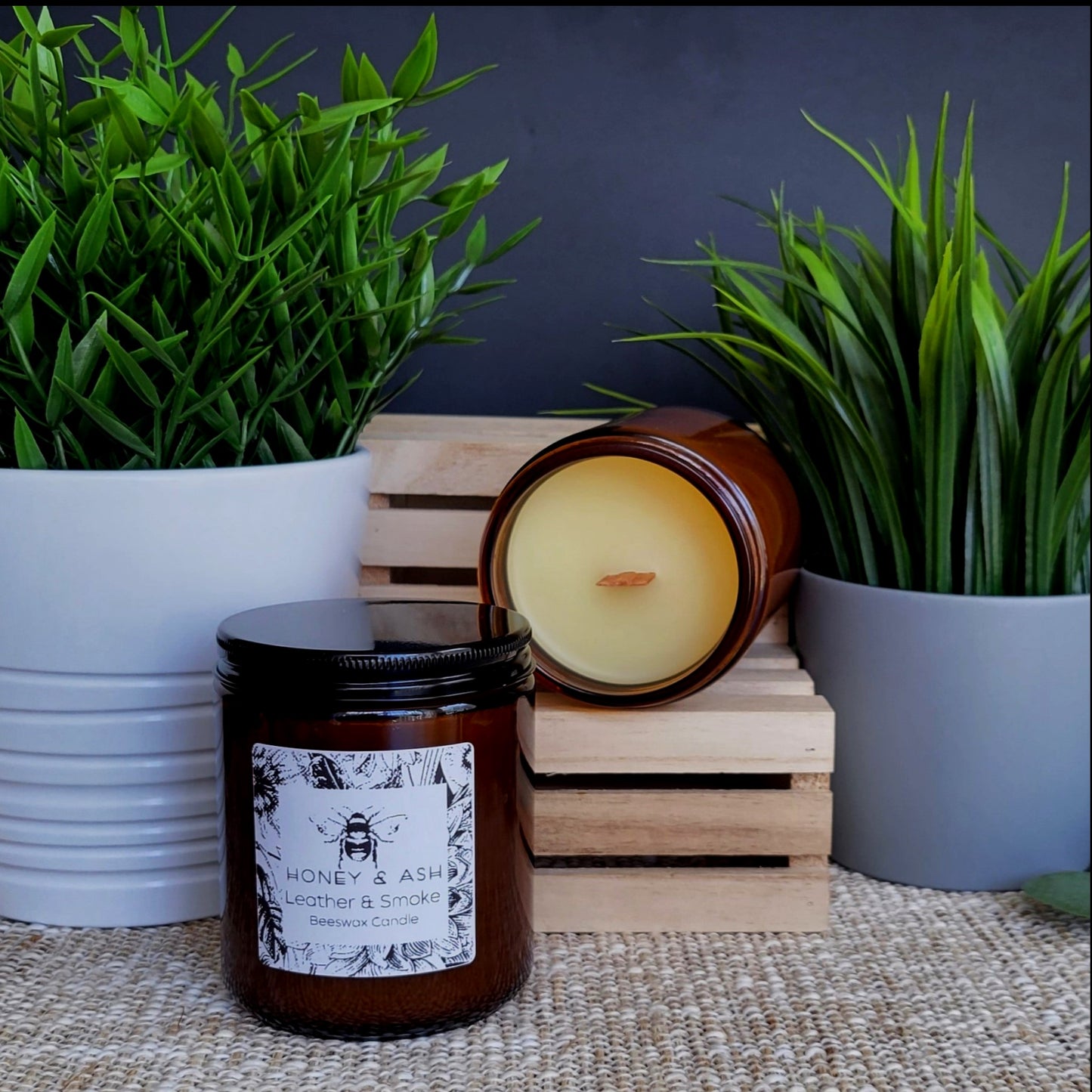 Amber Glass Beeswax Candles