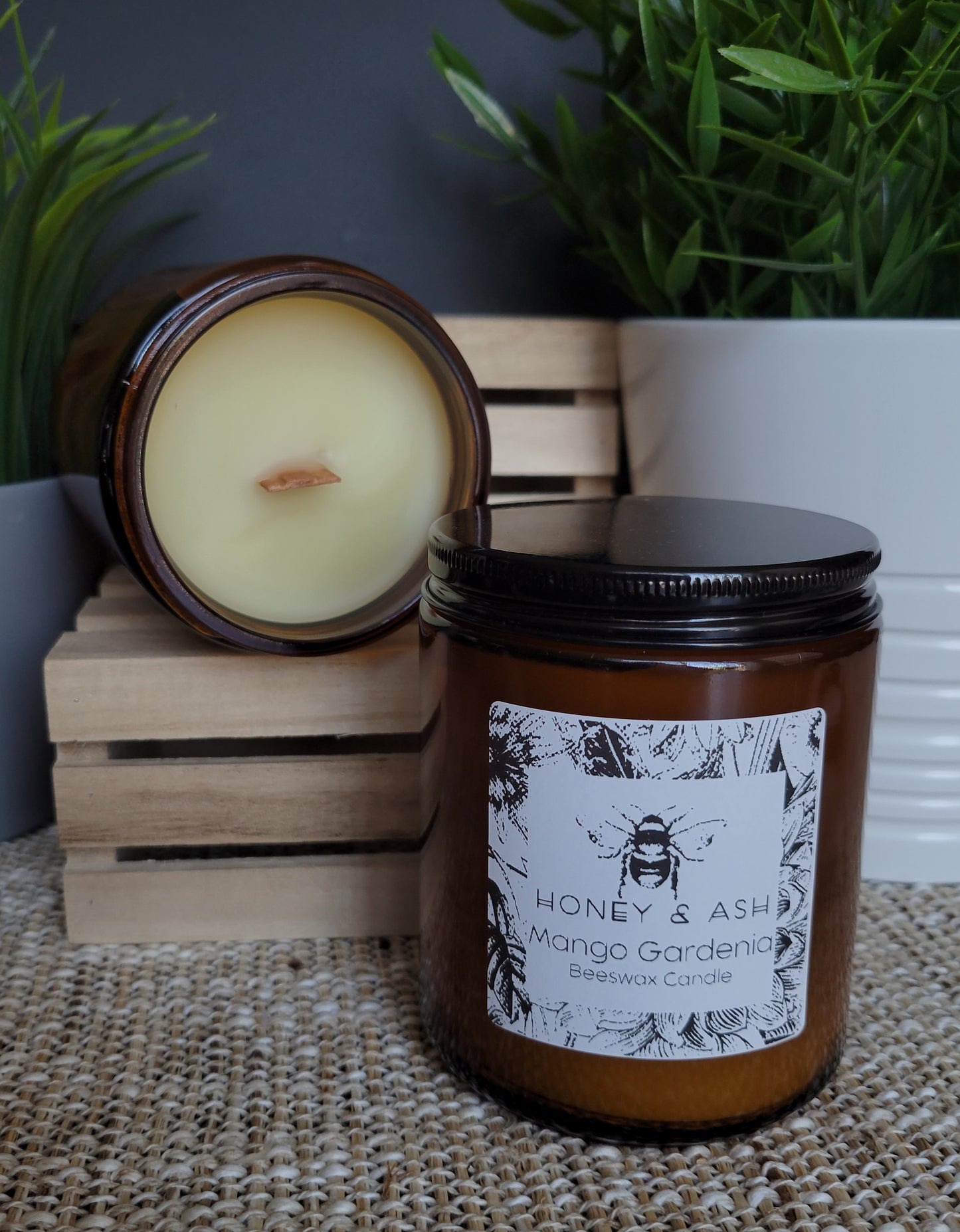 Amber Glass Beeswax Candles